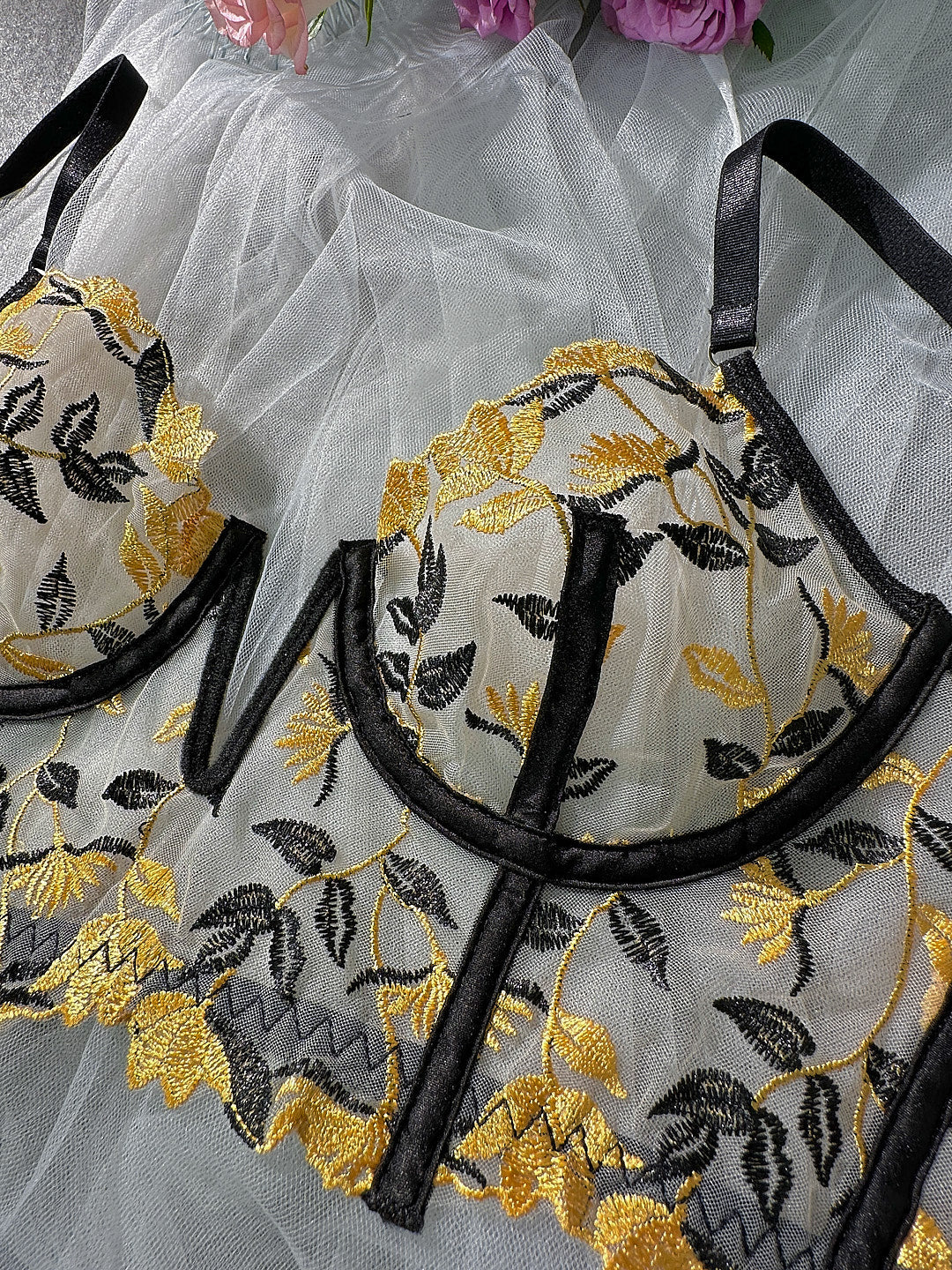 Black Embroidered Corset & Panty Lingerie Set - Concordia Style Boutique
