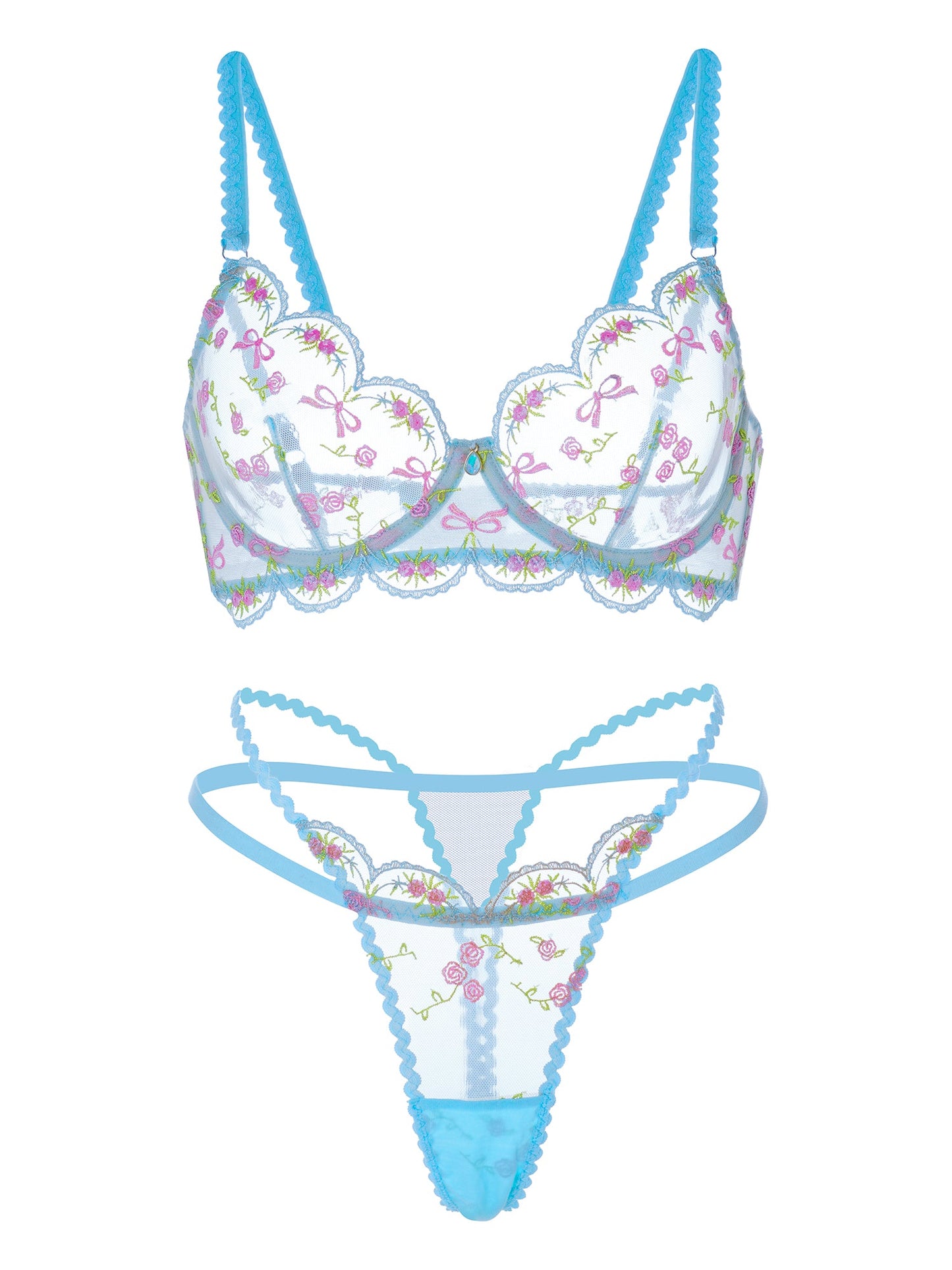 Light Blue Floral Lace Lingerie Set - Concordia Style Boutique