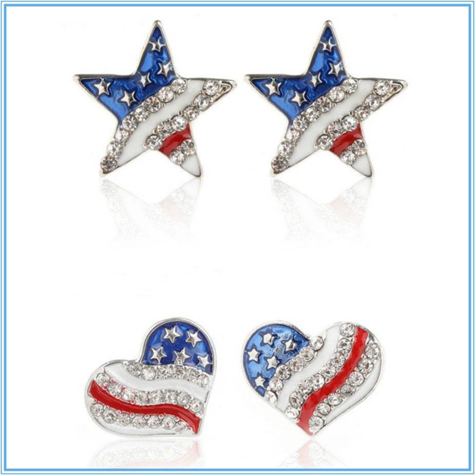 Heart Crystal Ear Studs - Star Shaped American Flag Earrings - Patriotic Jewelry - Oorbellen - Concordia Style Boutique