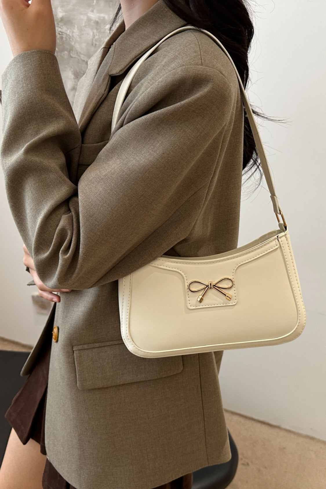 Bow Trim PU Leather Shoulder Bag - Premium Shoulder Bag from Concordia Style Boutique - Just $18.68! Shop now at Concordia Style Boutique