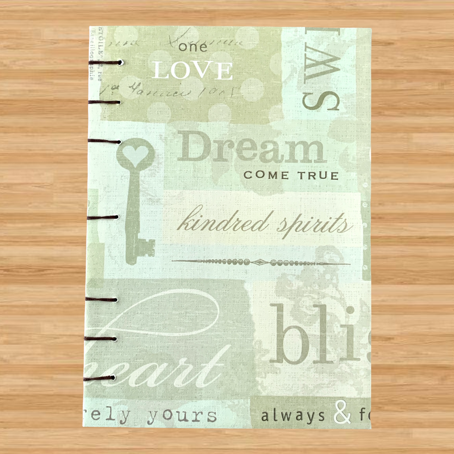 Green Inspirational Words - A6 - Dot Grid - Coptic Bound - Fountain Pen Notebook - Handmade Journal