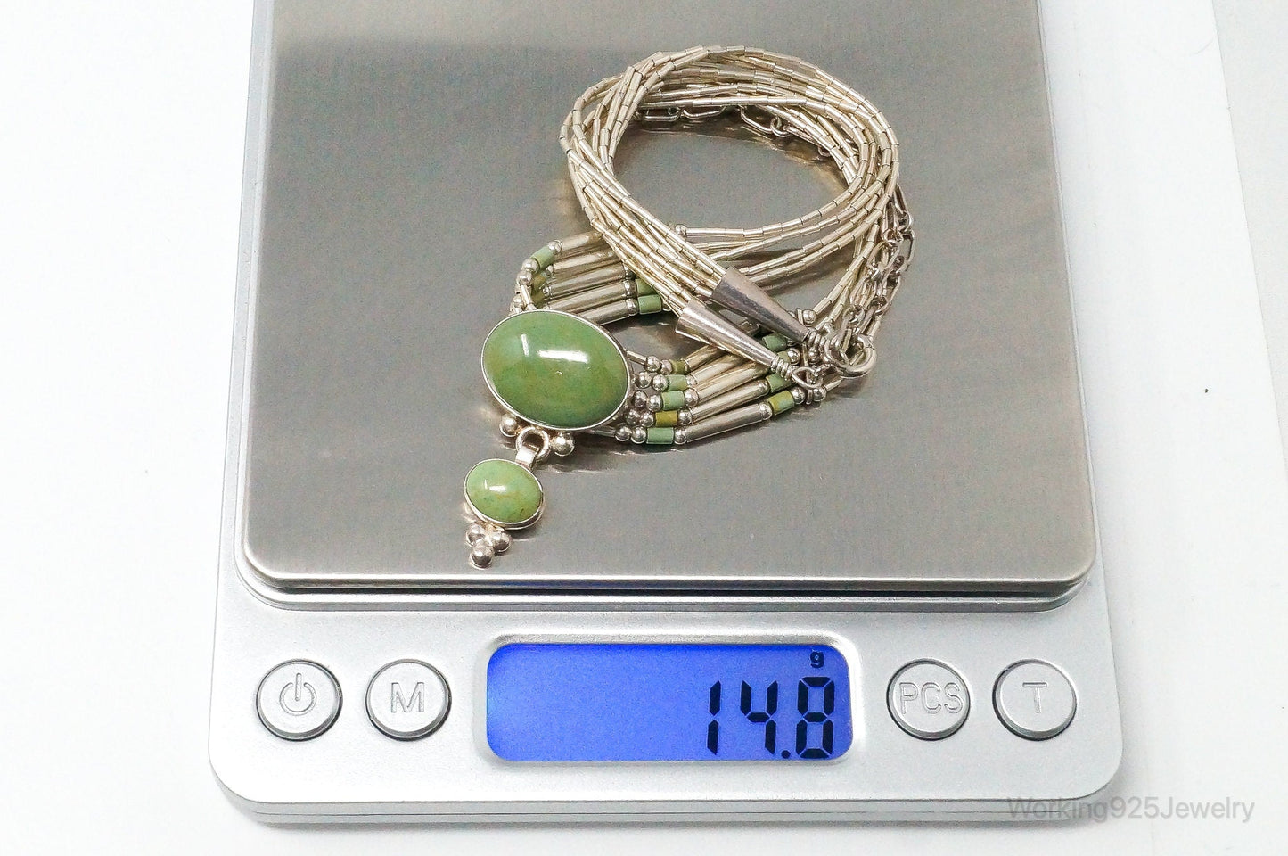 QT Turquoise Pendant On Carolyn Pollack Bead Sterling Silver Necklace Chain