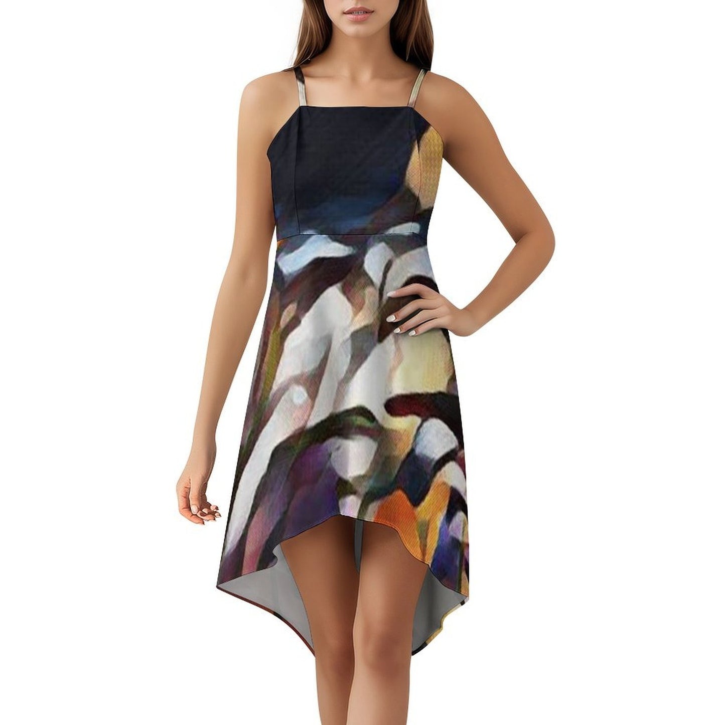 Tailcoat Skirt - Women's High-Low Spaghetti Strap Dress - Concordia Style Boutique