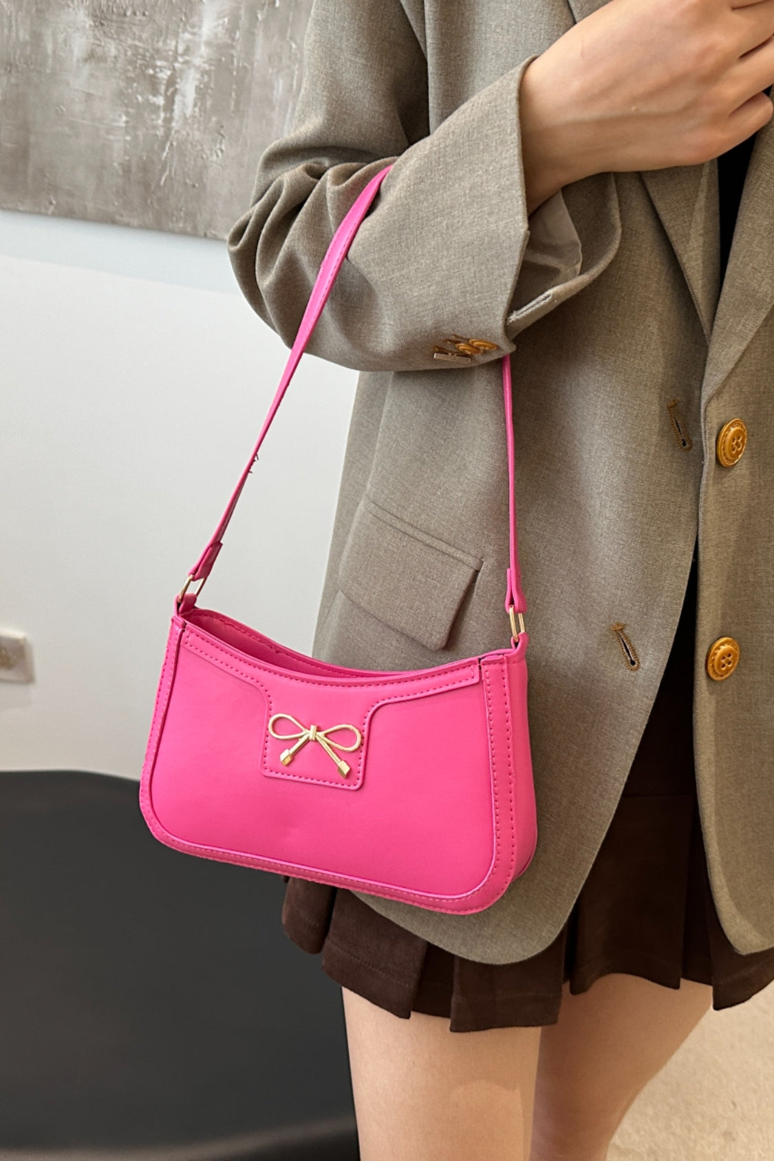 Bow Trim PU Leather Shoulder Bag - Premium Shoulder Bag from Concordia Style Boutique - Just $18.68! Shop now at Concordia Style Boutique