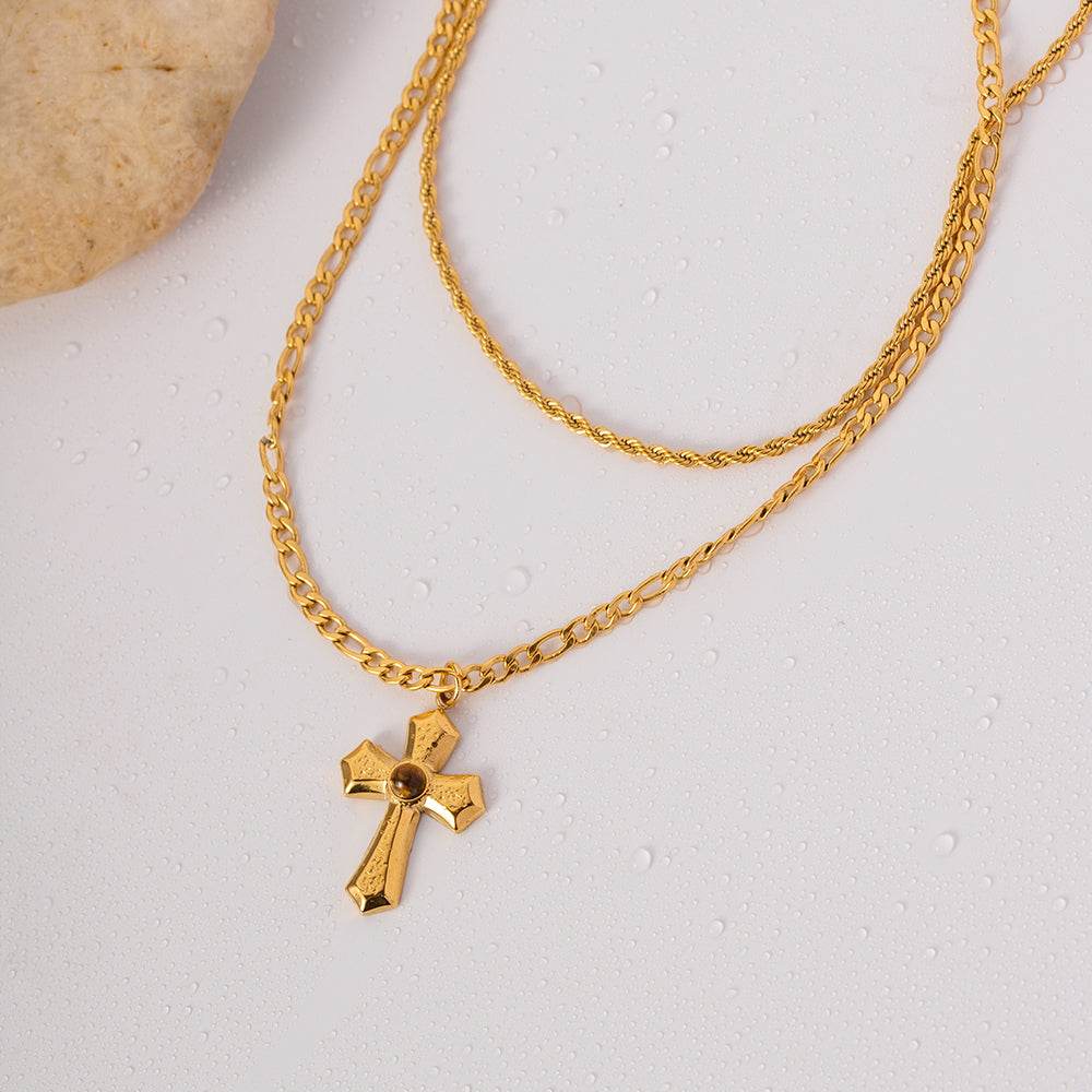 18K Gold-Plated Double Layered Cross Necklace - Concordia Style Boutique