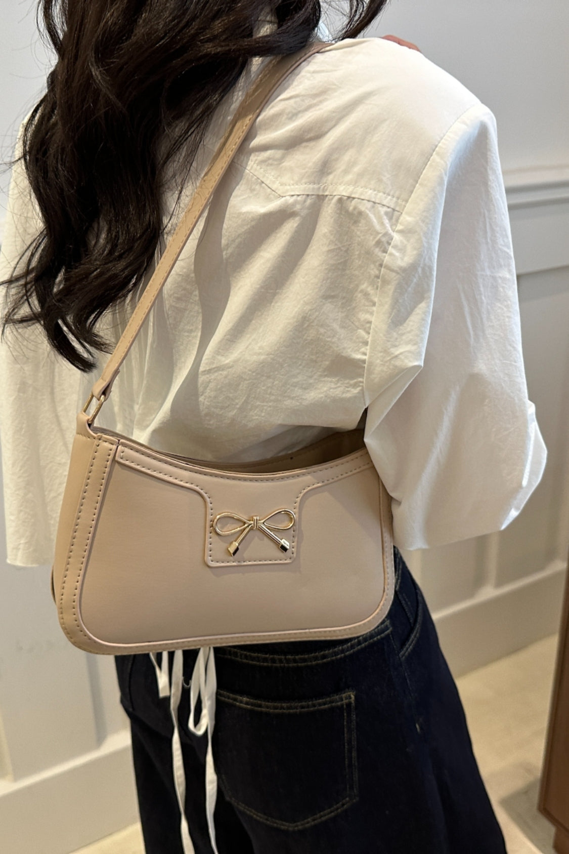 Bow Trim PU Leather Shoulder Bag - Premium Shoulder Bag from Concordia Style Boutique - Just $18.68! Shop now at Concordia Style Boutique