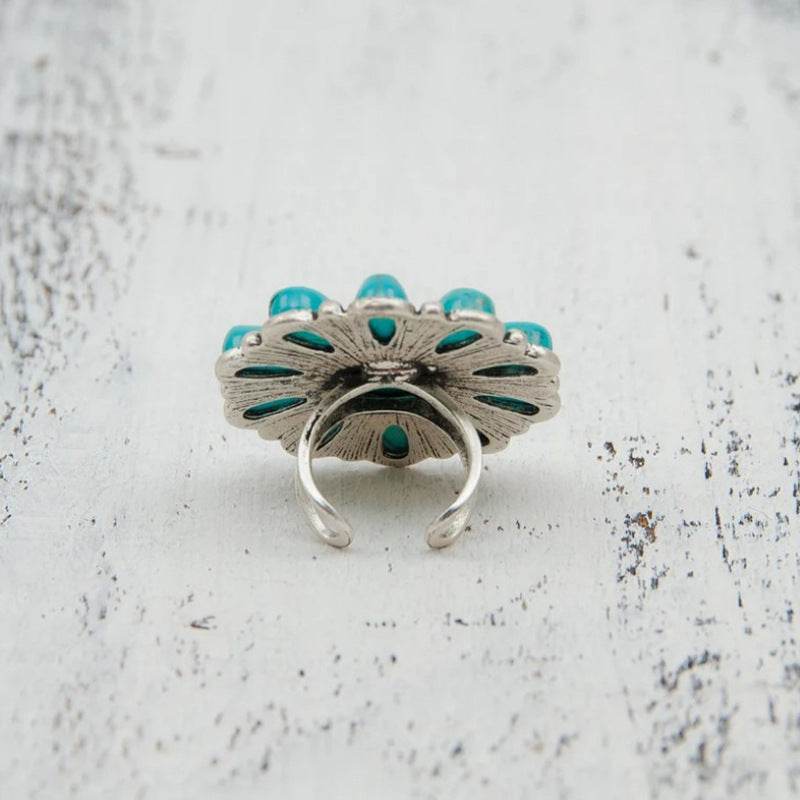 Artificial Turquoise Alloy Flower Ring - Concordia Style Boutique