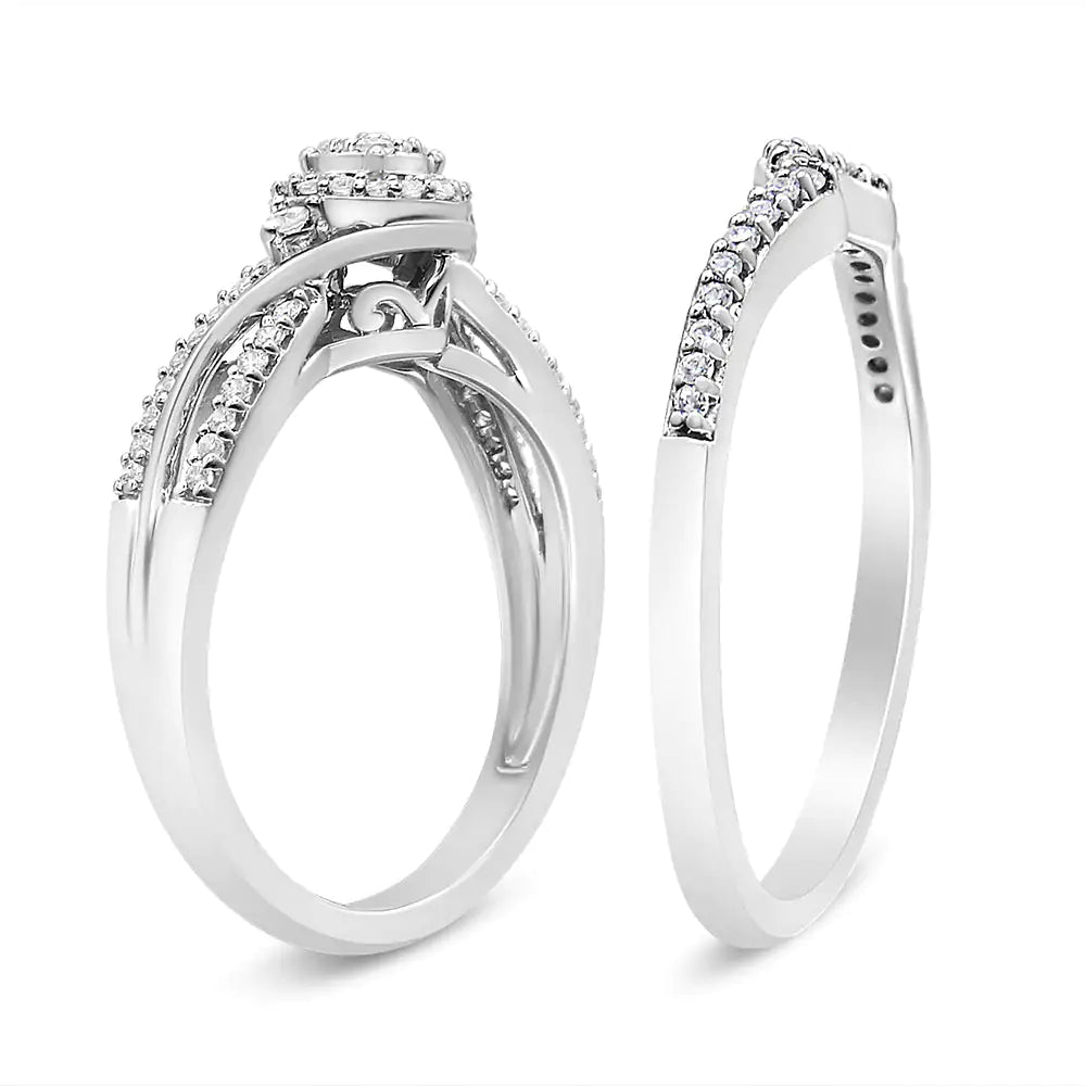 *2 Left* .925 Sterling Silver 1/3 Cttw Composite Diamond Frame Bypass Bridal Set Ring and Band (I-J Color, I2-I3 Clarity) - Concordia Style Boutique