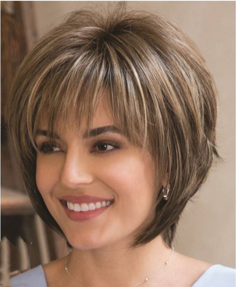 Mixed Blonde Brown Short Wig - Natural Hair Wig - Heat Resistant Hair Wig - Concordia Style Boutique