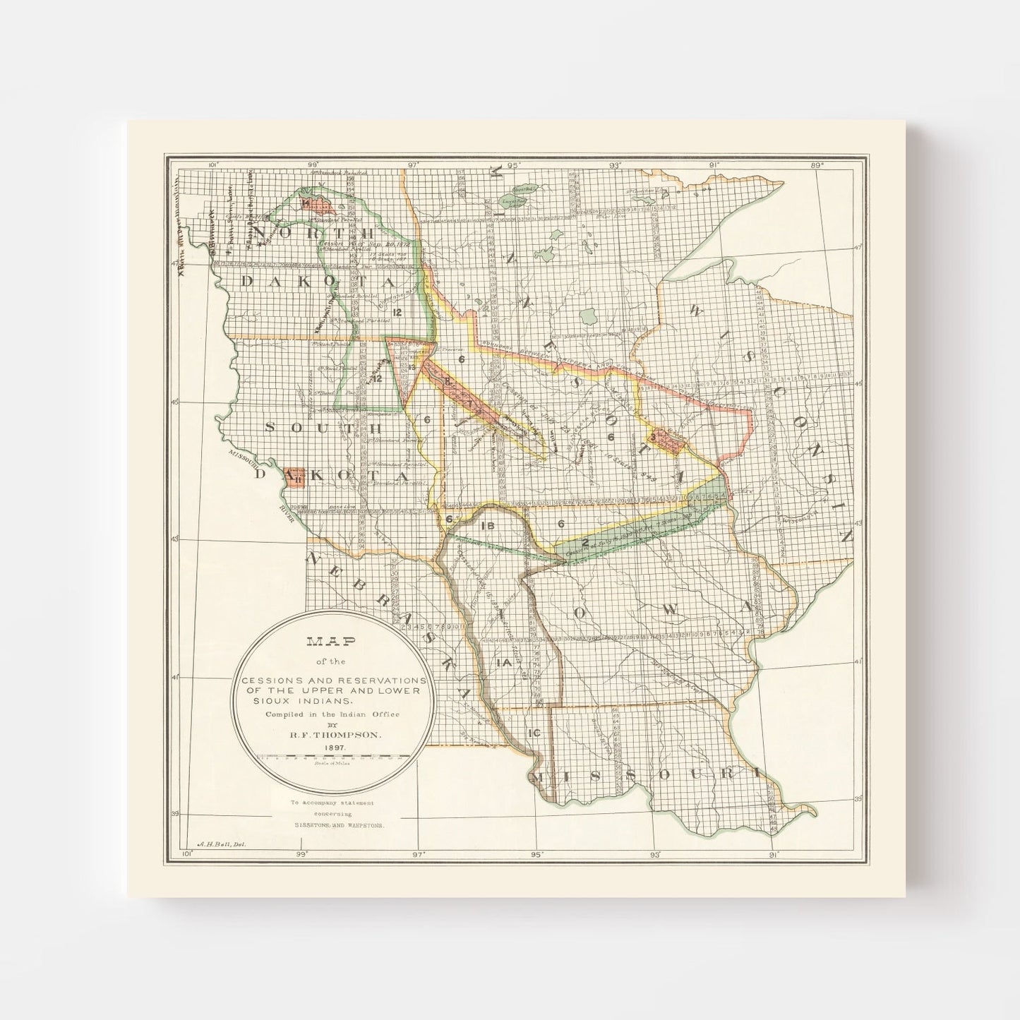Vintage Native American Reservations Map 1897
