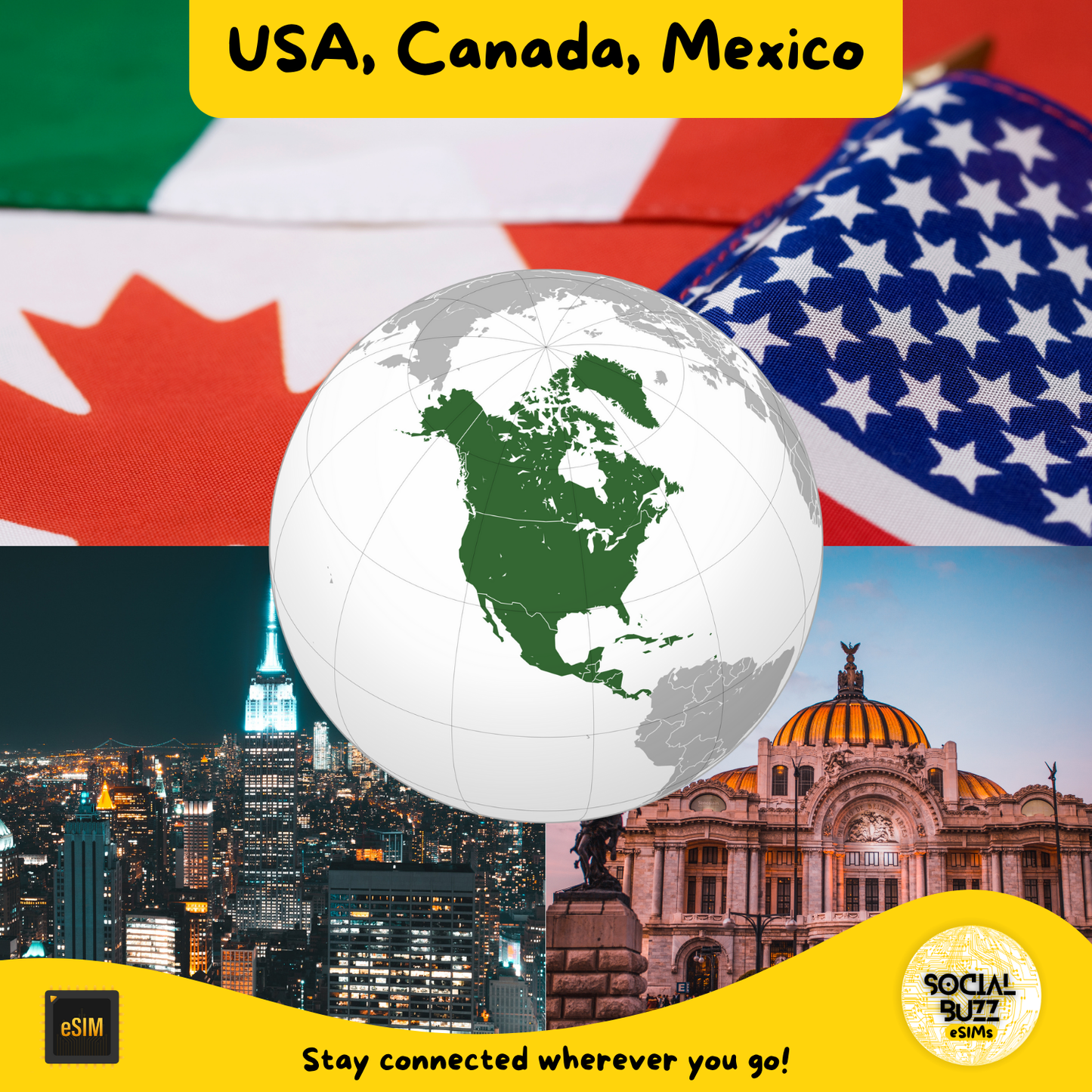 North America (3 areas) eSIM Internet Data Plan