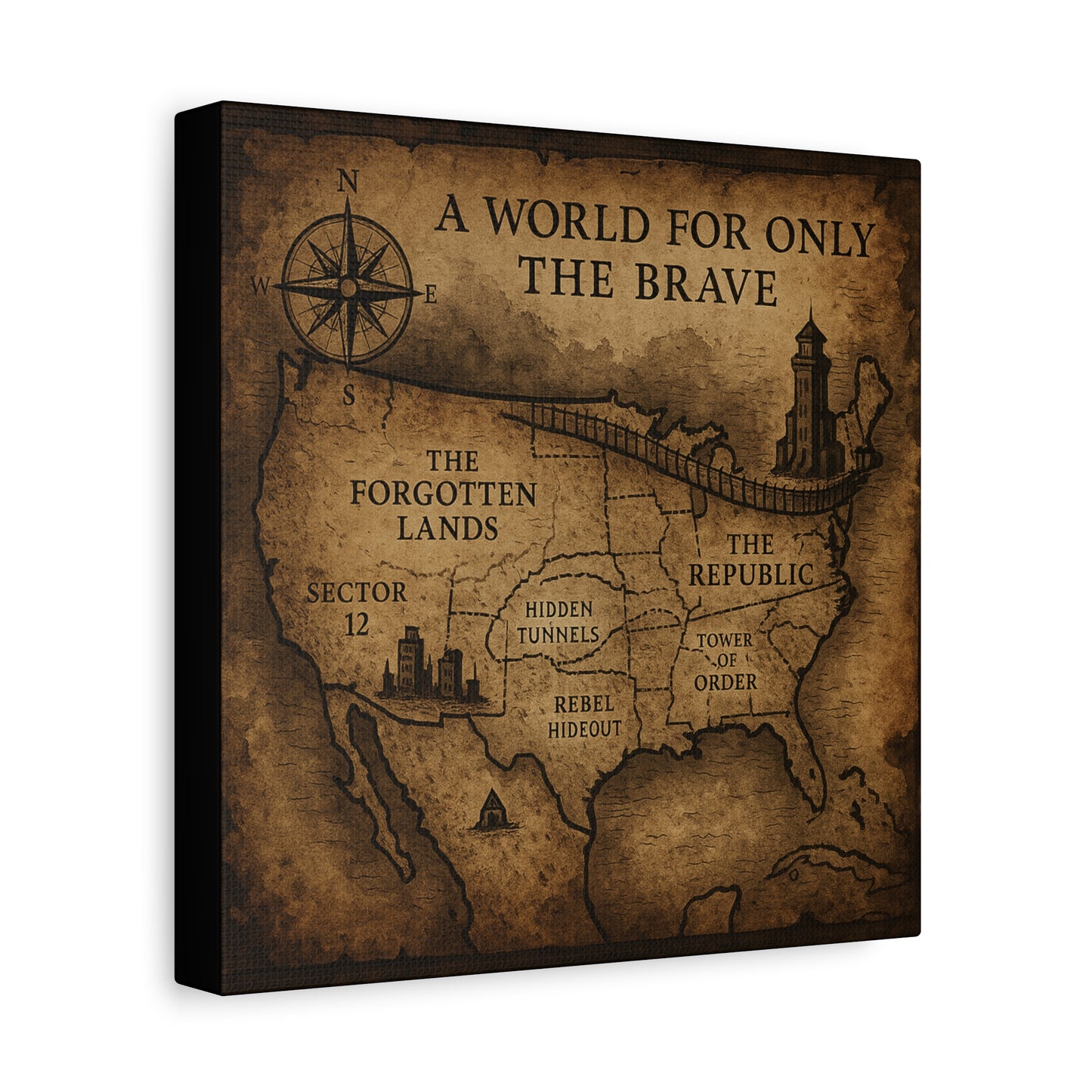 Adventure Map Canvas Wall Art - 'A World for Only the Brave'