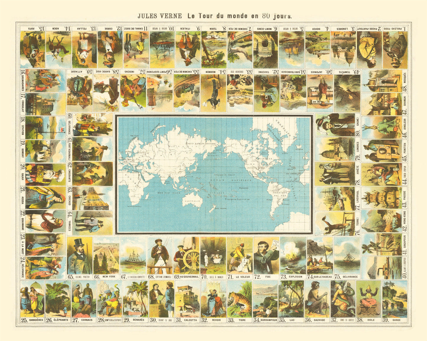 Jules Verne Around The World In 80 Days Map 1870 - Concordia Style Boutique