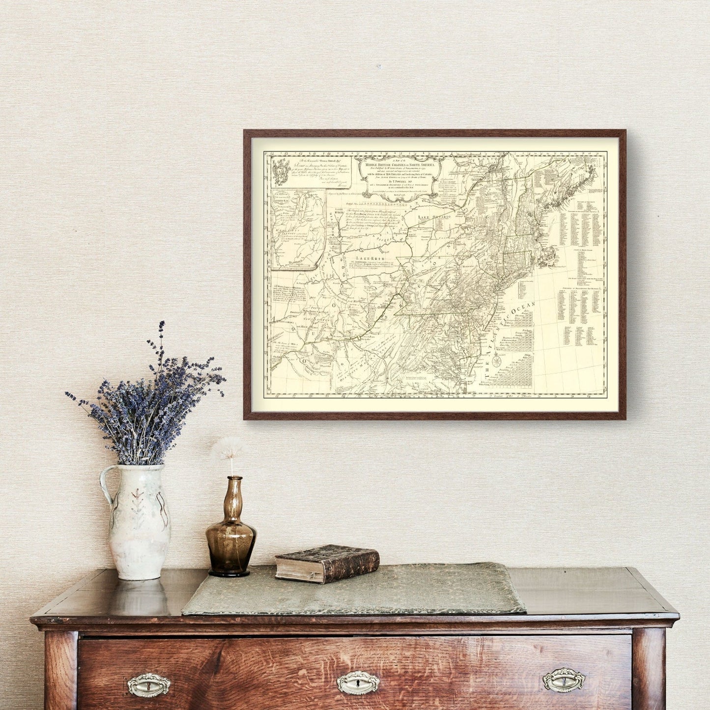 Vintage Map of the Middle British Colonies in North America 1755