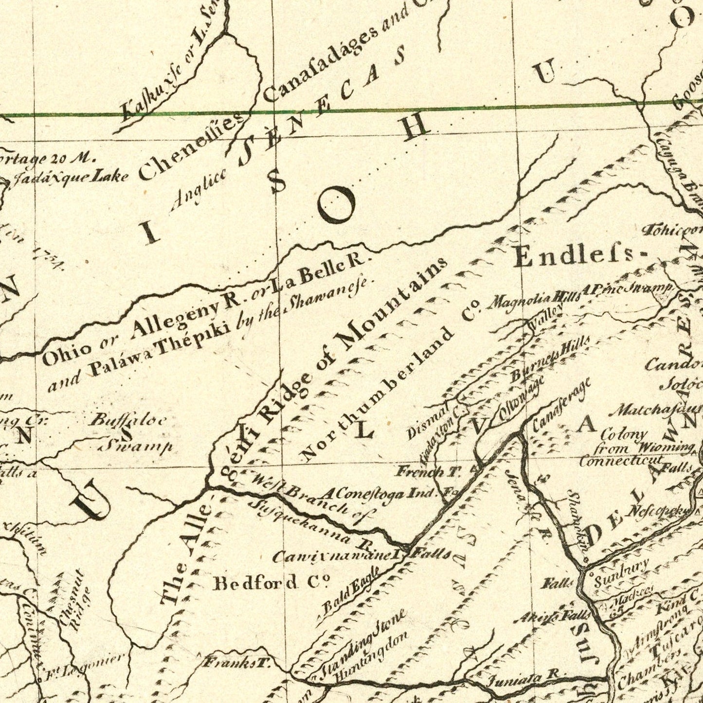 Vintage Map of the Middle British Colonies in North America 1755