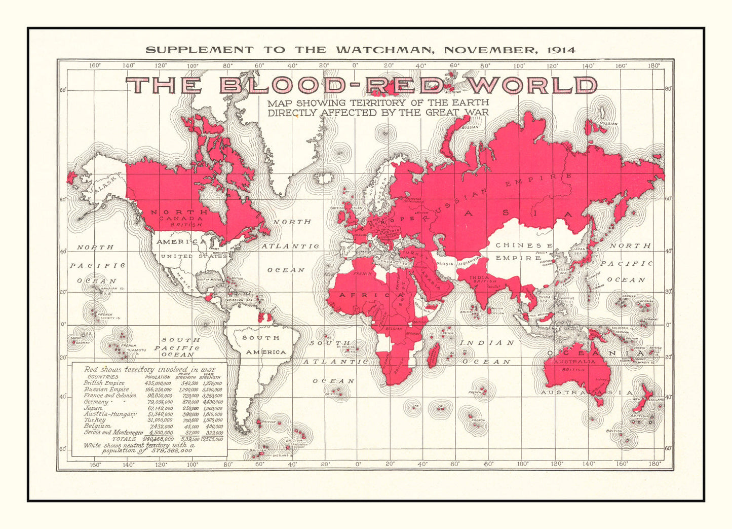 Vintage World War I United States Map 1914
