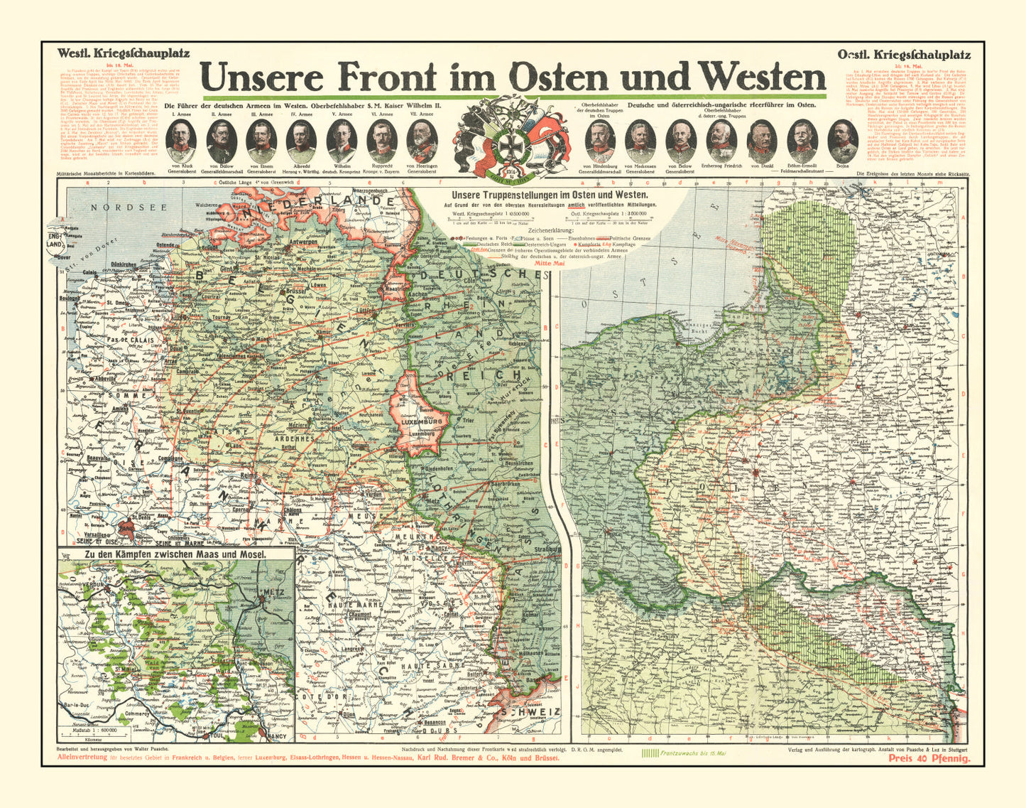 Vintage German Front in World War I Map 1915 - Concordia Style Boutique