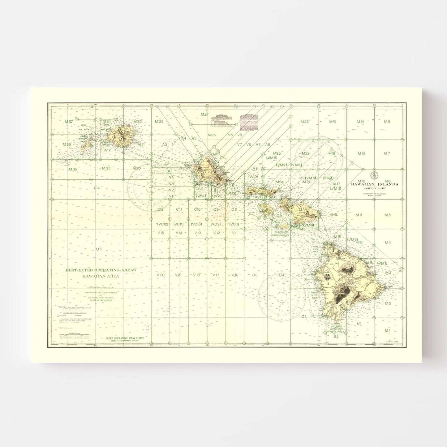 Vintage Hawaii World War II Map 1941