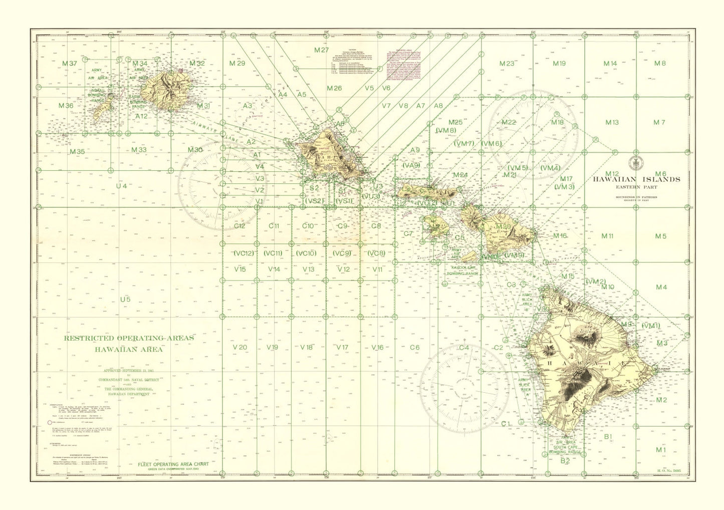 Vintage Hawaii World War II Map 1941