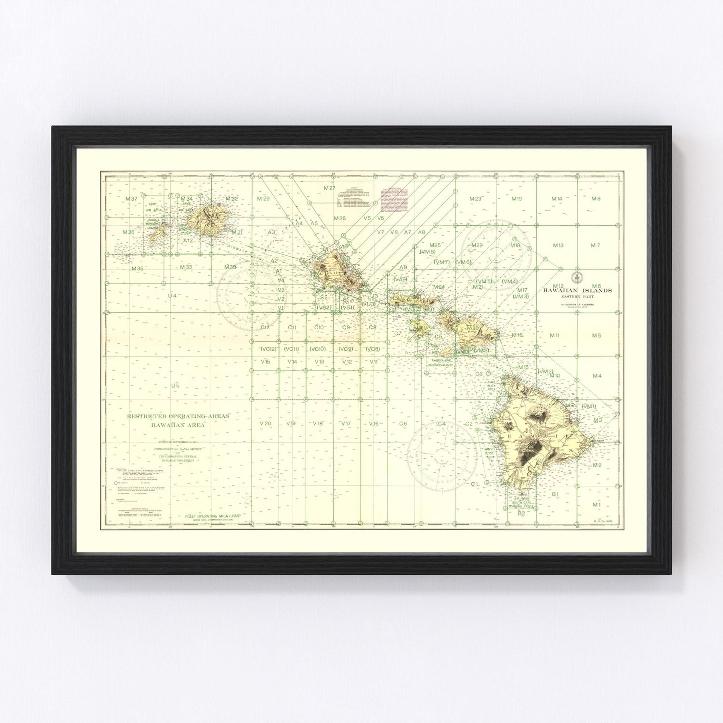 Vintage Hawaii World War II Map 1941
