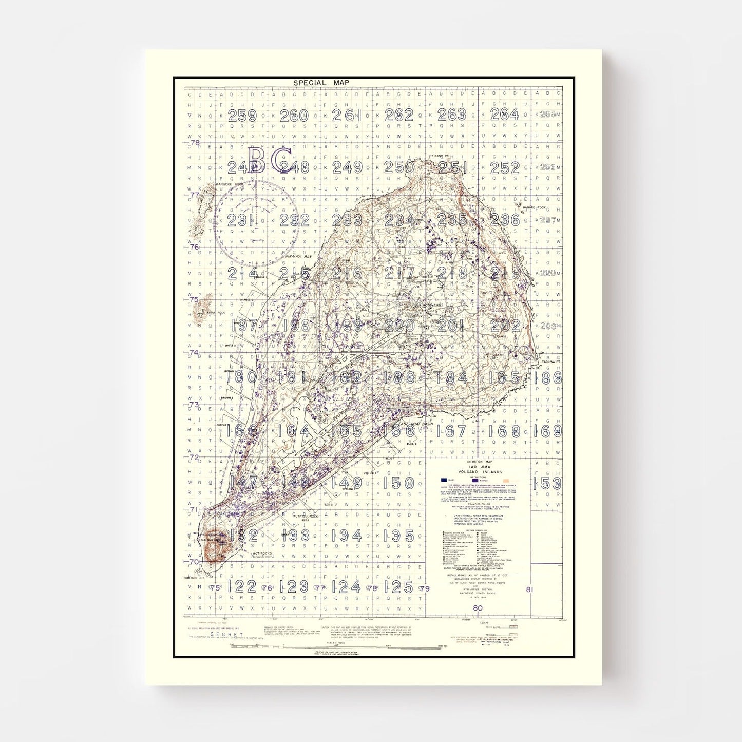Vintage Iwo Jima World War II Volcano Islands Map 1944