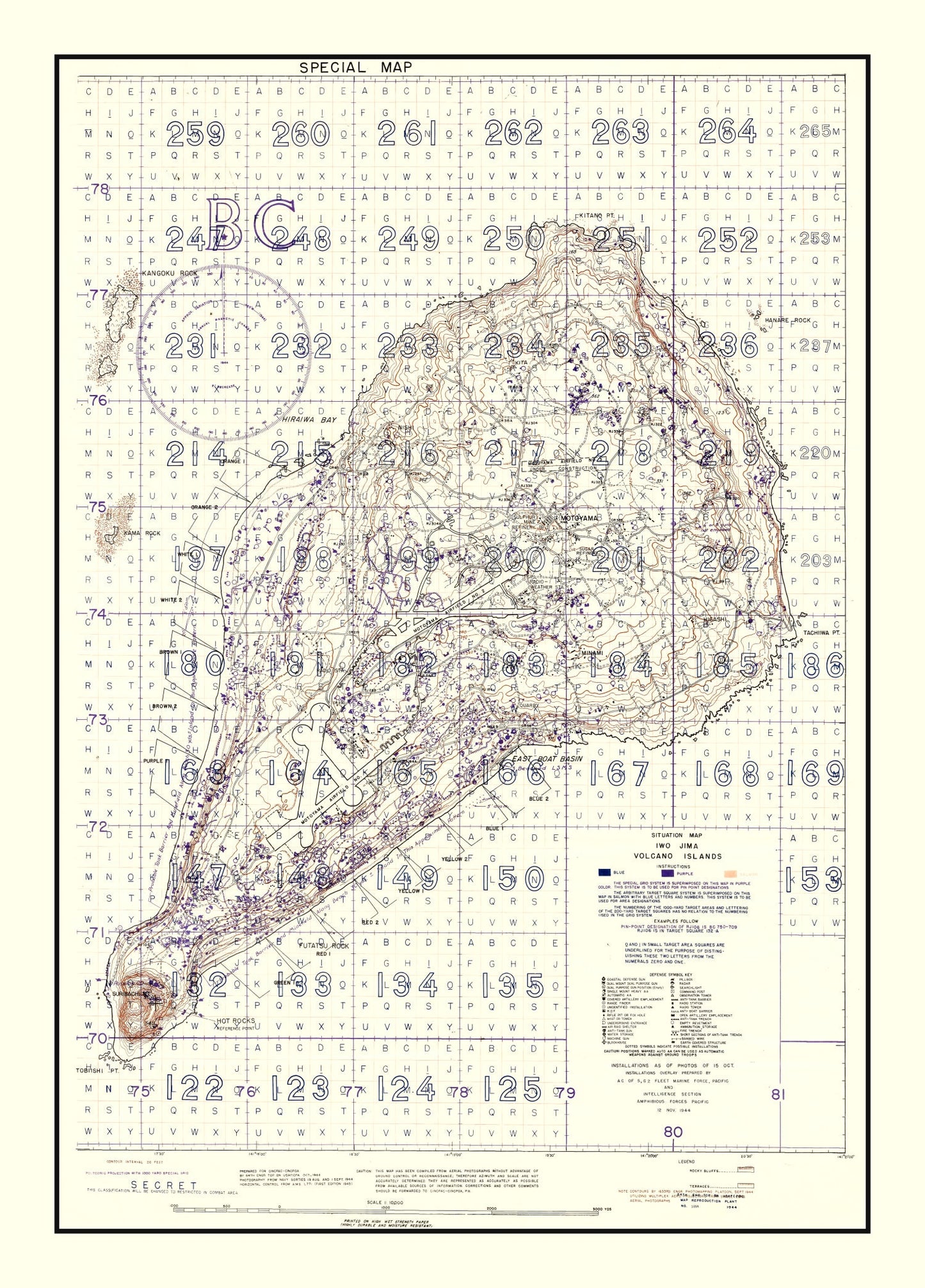 Vintage Iwo Jima World War II Volcano Islands Map 1944