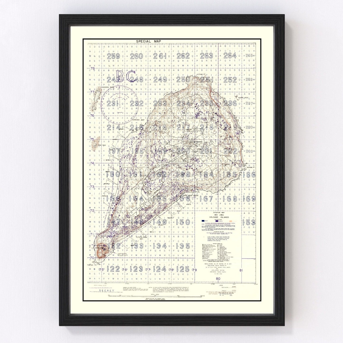 Vintage Iwo Jima World War II Volcano Islands Map 1944