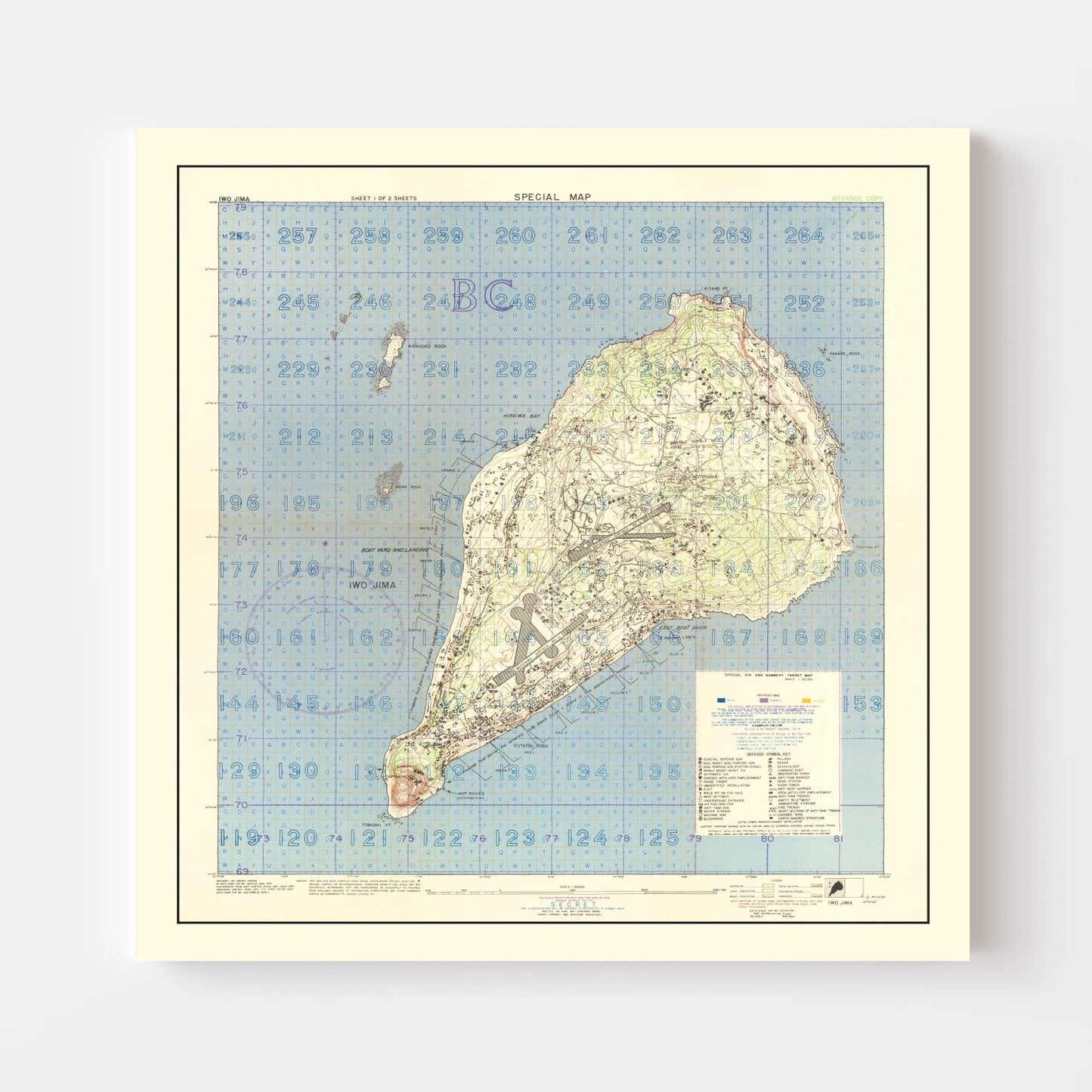Vintage Iwo Jima World War II Map 1944