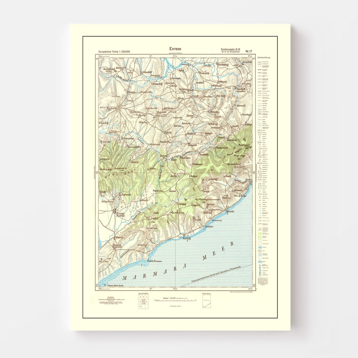Vintage Turkey World War II Map 1944