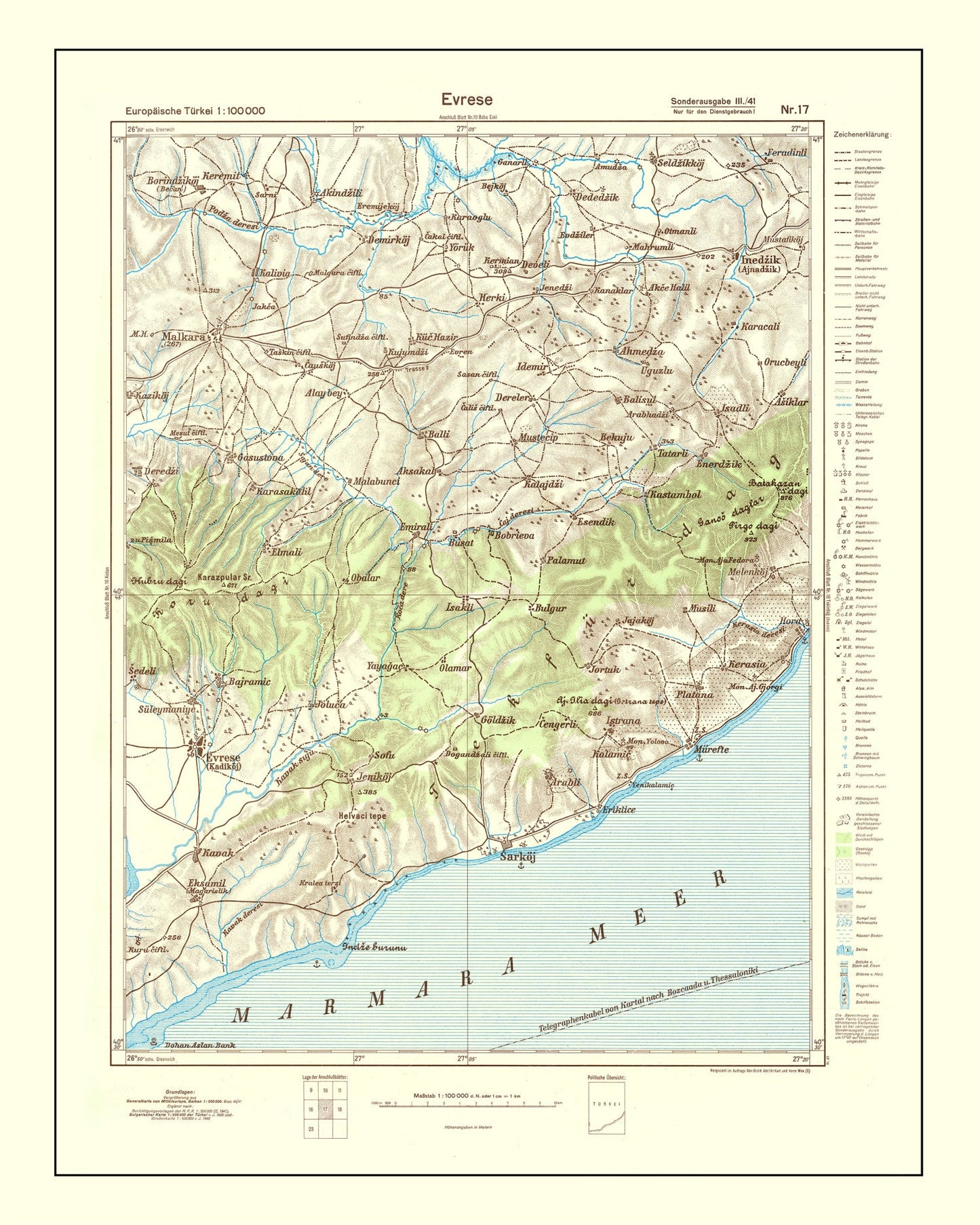 Vintage Turkey World War II Map 1944