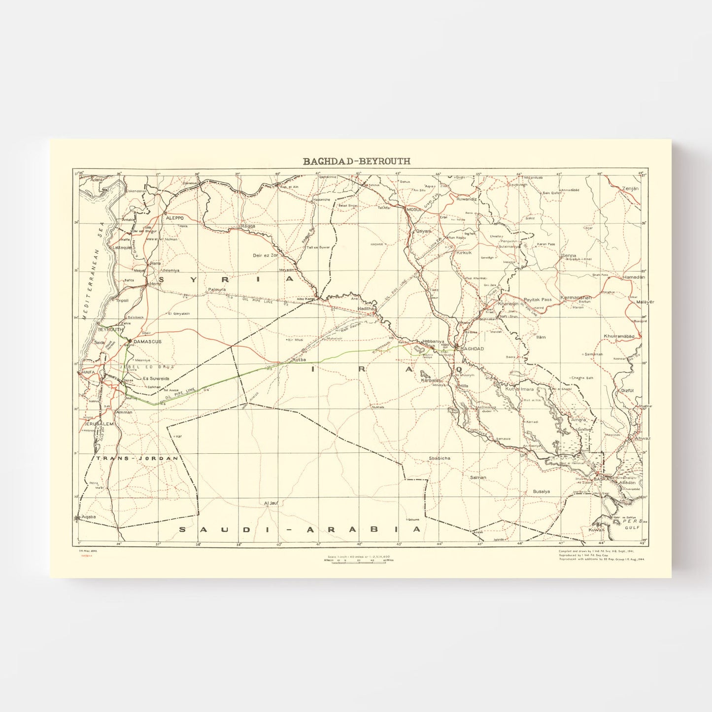 Vintage Baghdad World War II Map 1944