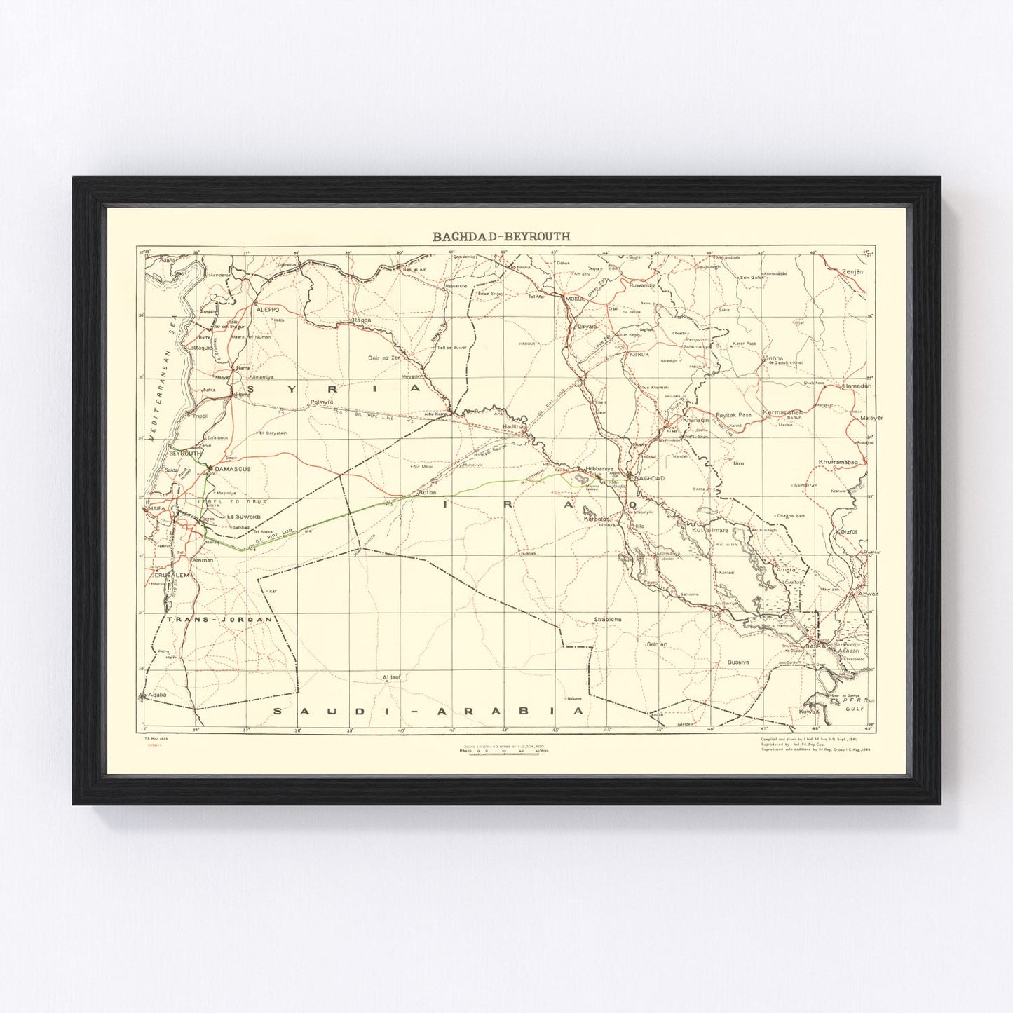 Vintage Baghdad World War II Map 1944