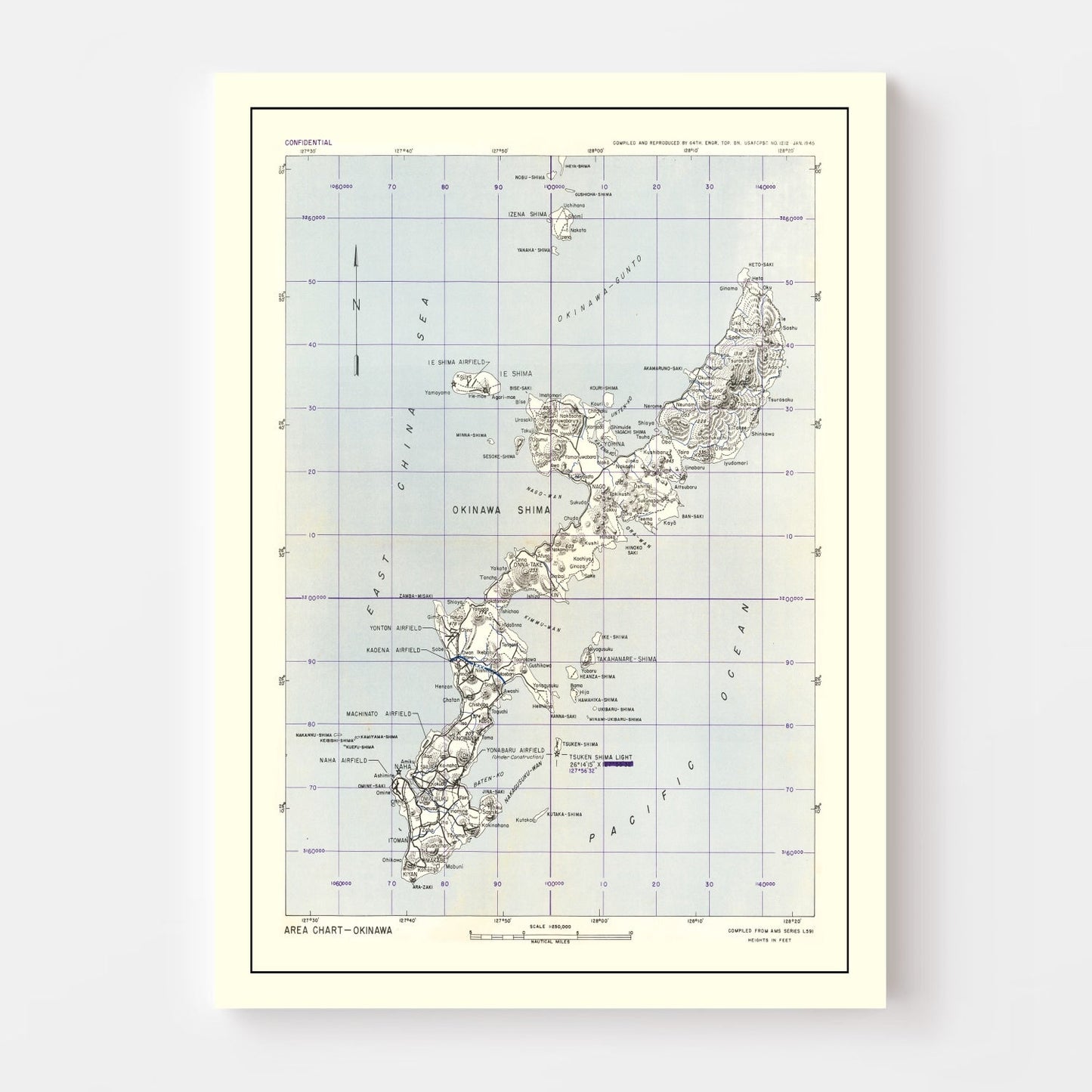 Vintage Okinawa World War II Map 1945
