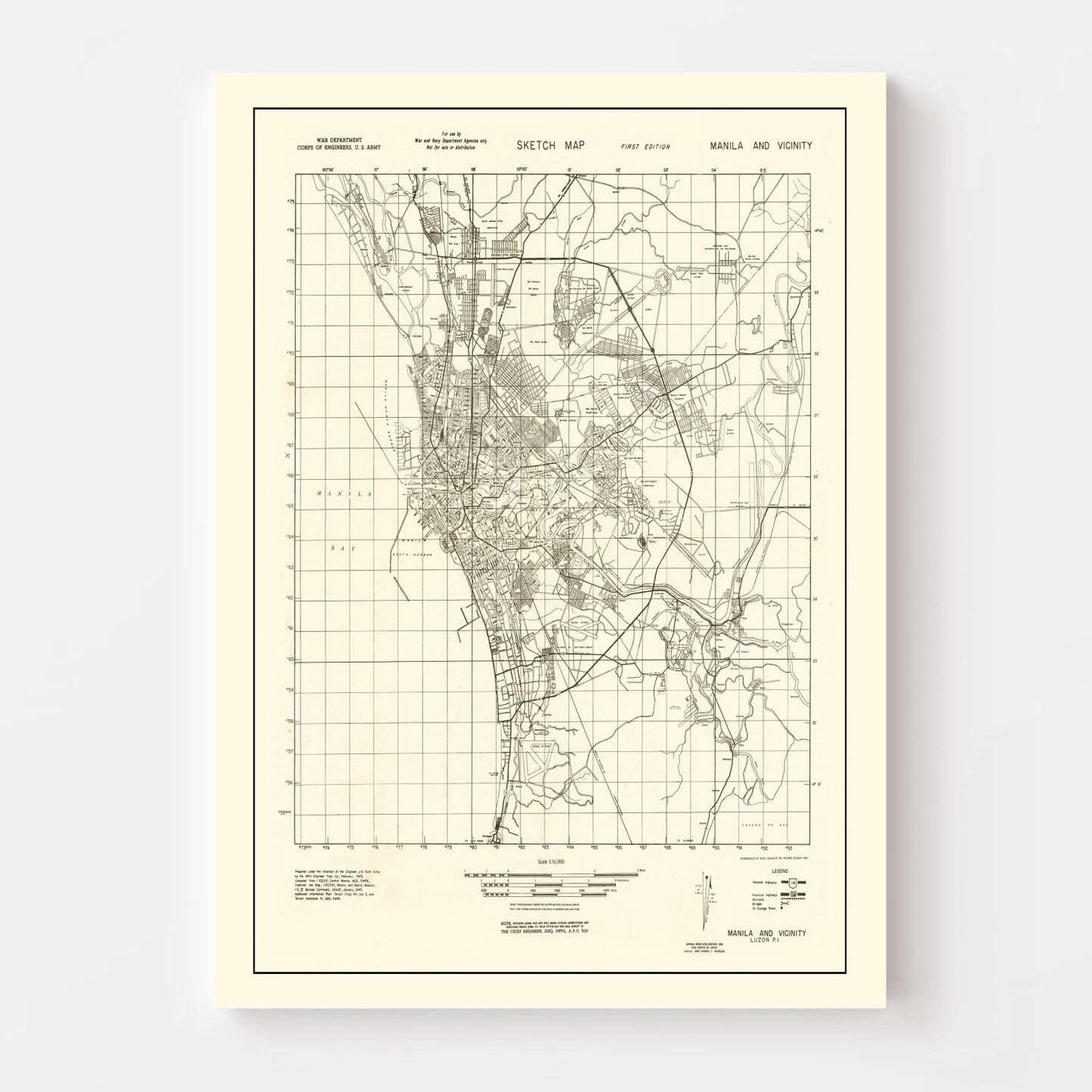 Vintage Manila Philippines World War II Map 1945