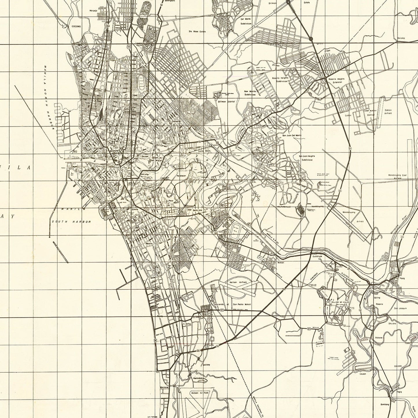 Vintage Manila Philippines World War II Map 1945