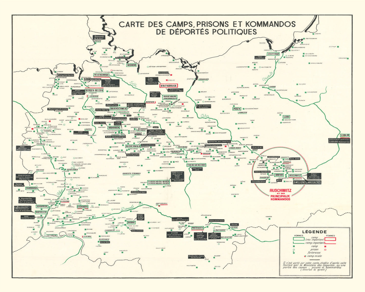 Vintage German Concentration Camps WWII Map 1946 - Concordia Style Boutique