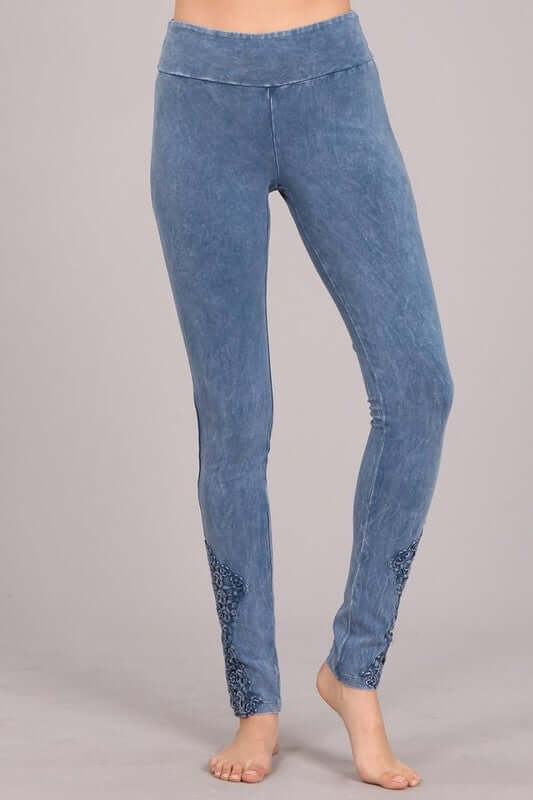 Mineral Washed Jeggings Crochet Ankle Detail Made in USA - Concordia Style Boutique