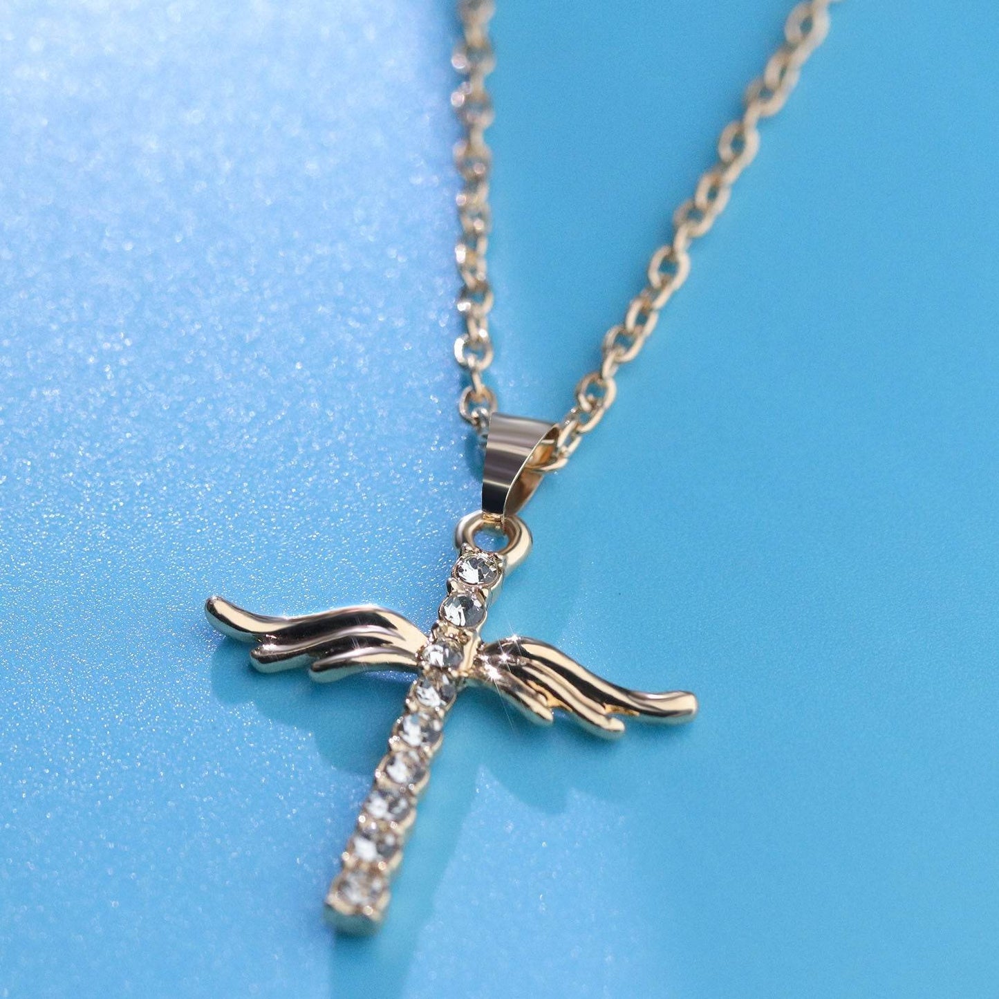 Simple Cross Diamond Angel Wings Pendant - Concordia Style Boutique