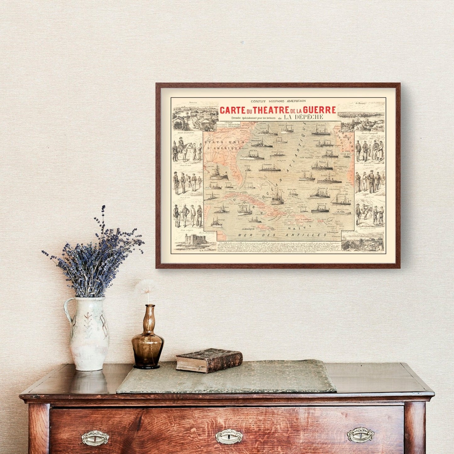 Vintage Spanish American War Map of the Atlantic 1898