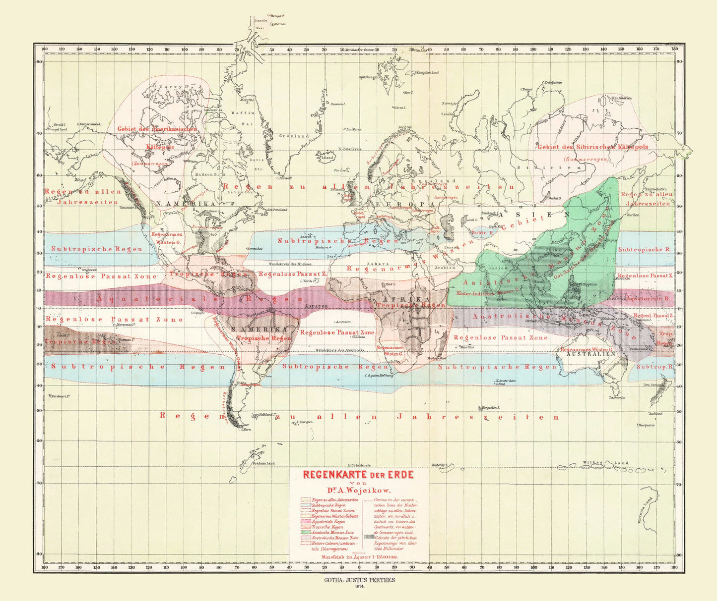Vintage Climate Map of the World 1874 - Concordia Style Boutique