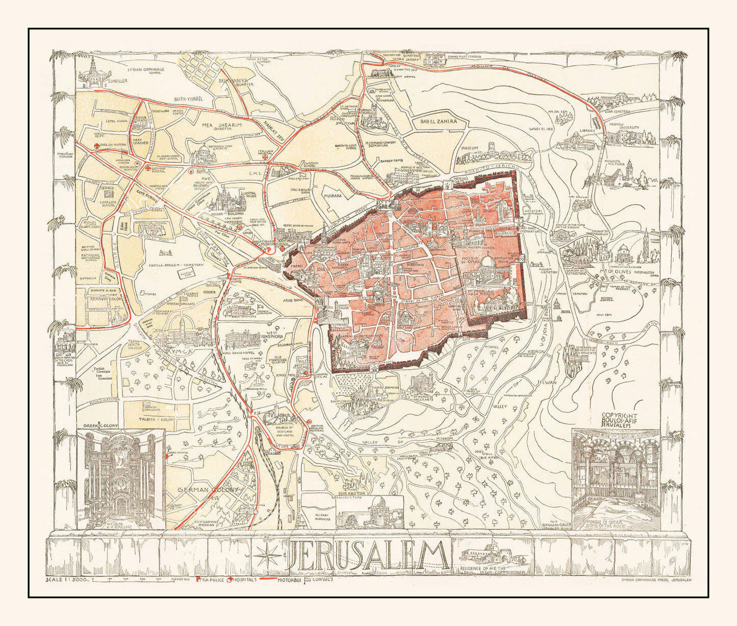 Vintage Map of Jerusalem, Israel 1935 - Concordia Style Boutique