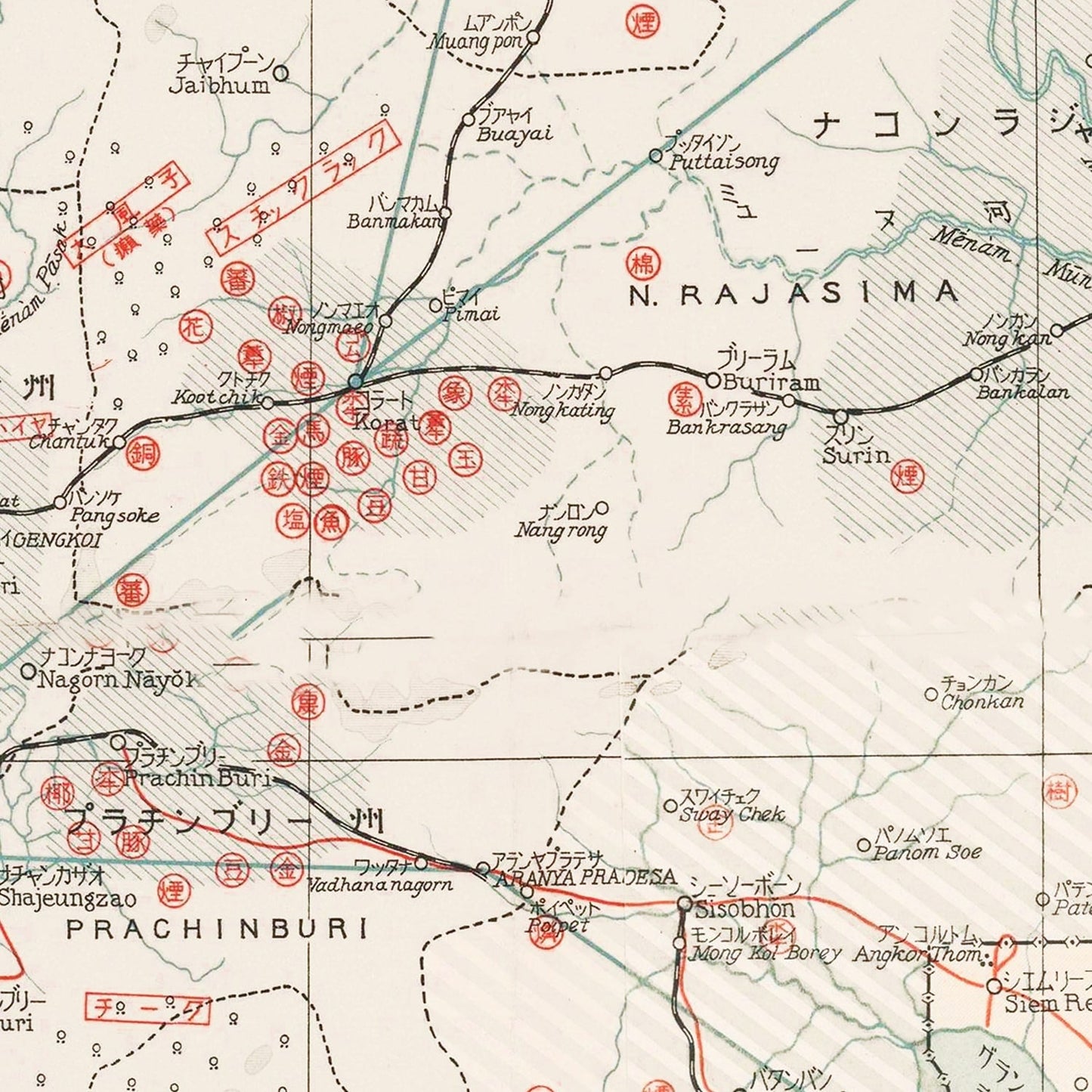 Vintage Map of Thailand During World War II 1941