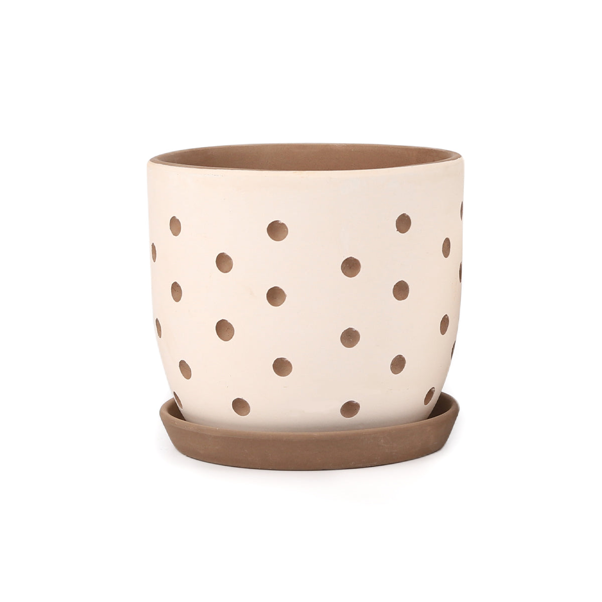 Clay White Polka Dot Pattern Pot