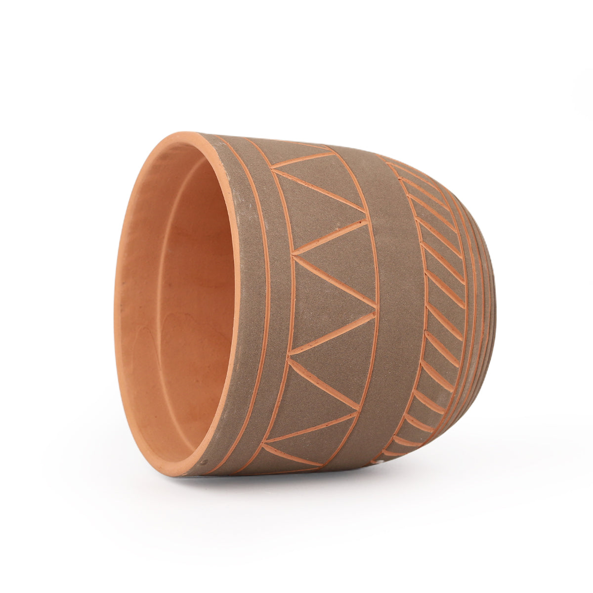 5.5 inch Black-Clay Color Geometric Pattern Pot