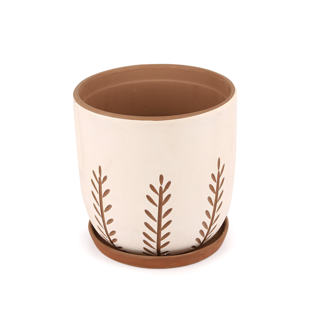 Clay White Vertical Leaf Pattern Pot