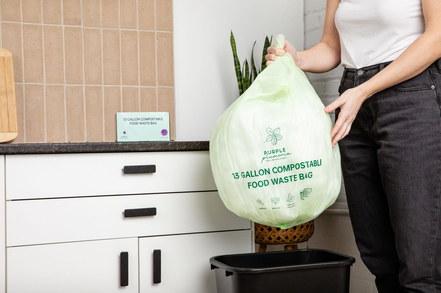 Compostable Kitchen Garbage Bags – 13 Gallon & 3 Gallon Sizes. Durable & Leak Proof