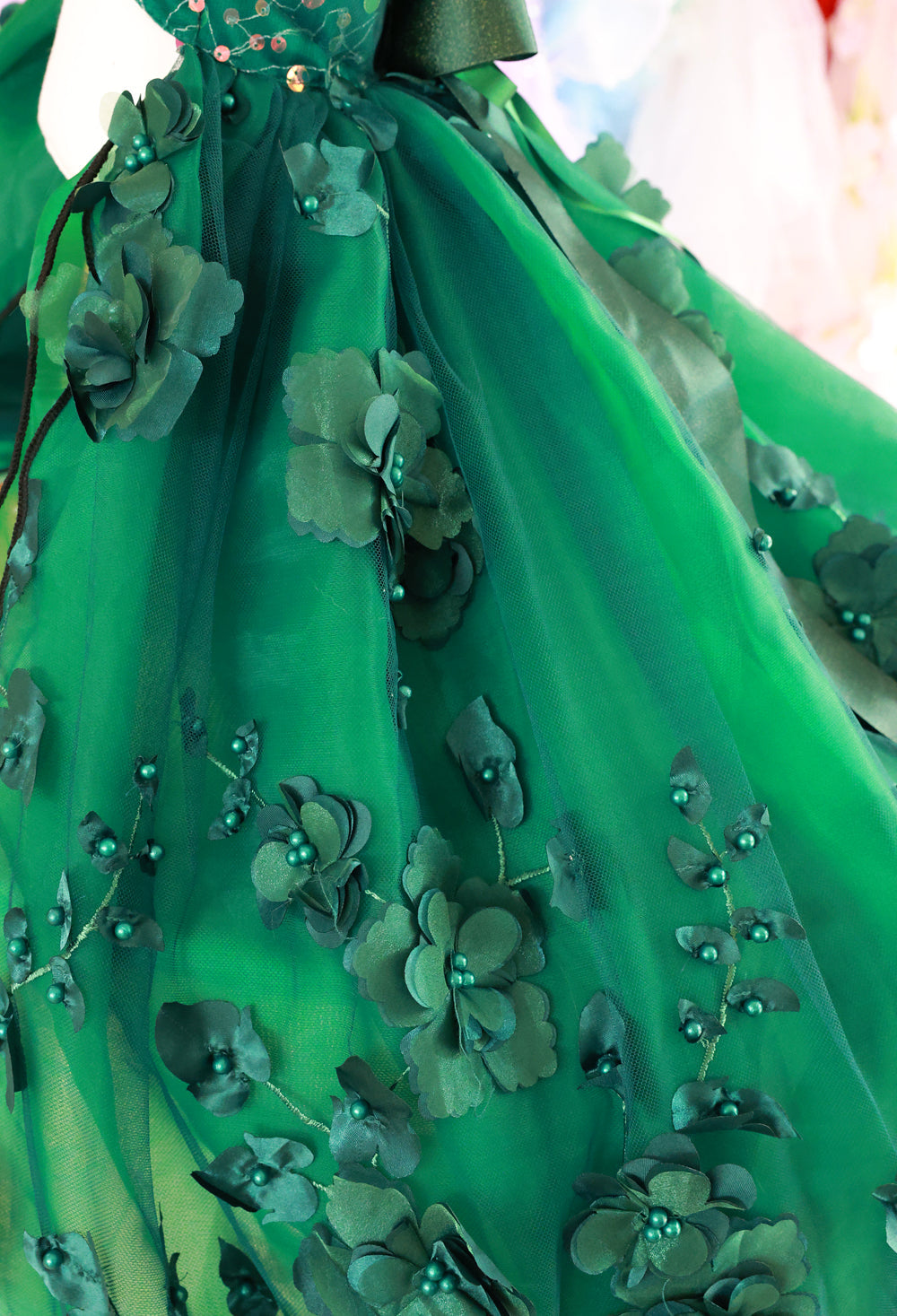 Emerald Green Floral Pet Gown | Luxury Dog Dress for Weddings & Special Occasions