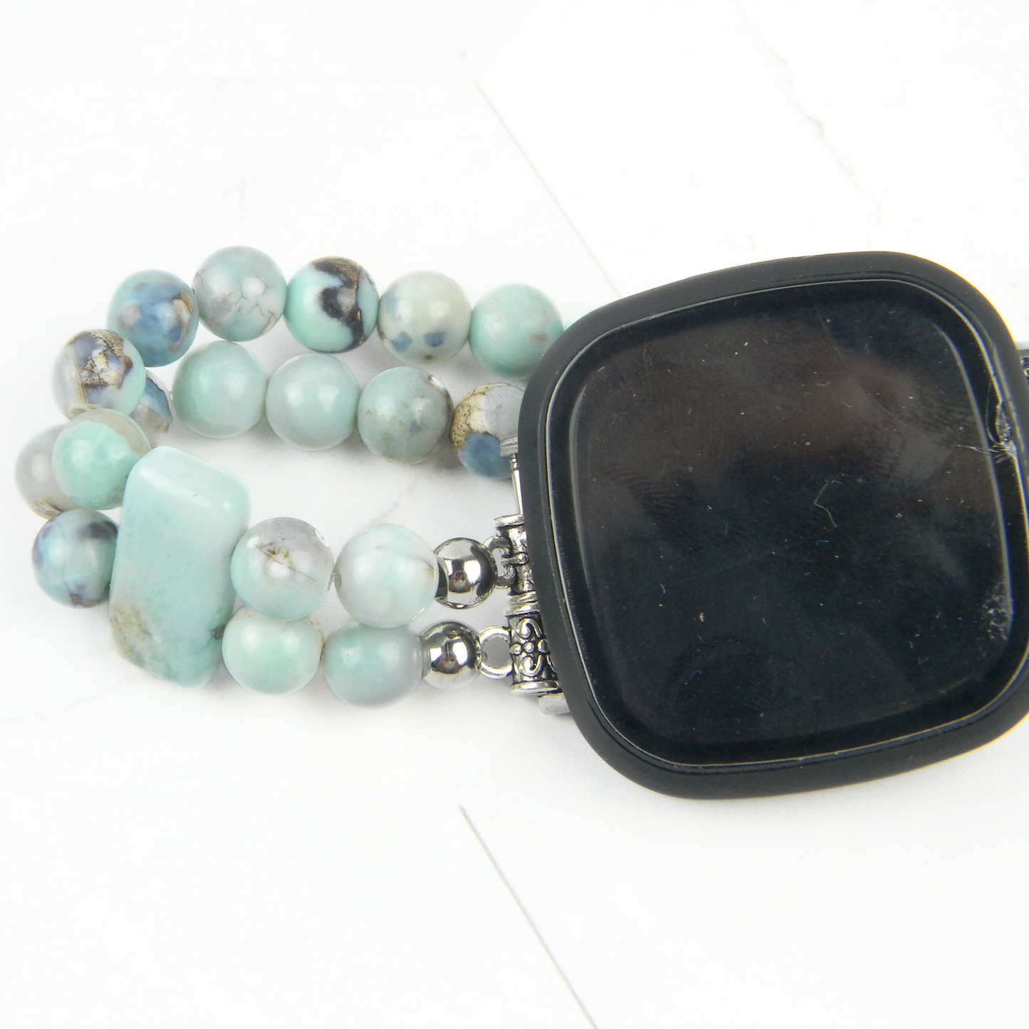 Enameled Agate & Amazonite Bracelet Watch Band for Fitbit Versa 2, Versa 3 & 4