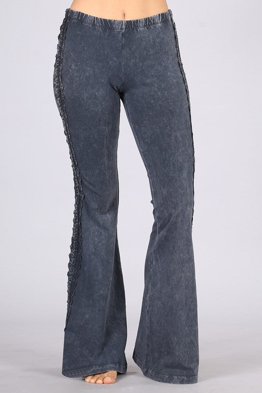 Side Crochet Lace Long & Lean Flare Bottom Jeggings Made in USA - Concordia Style Boutique