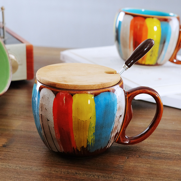 Creative ceramic cup milk cup water cup coffee cup breakfast cup couple cup to cup mug with lid spoon - Premium mug from erDouckan - Just $45.08! Shop now at Concordia Style Boutique